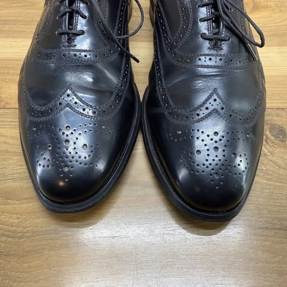 Allen Edmonds Townley Wingtip Oxfords Mens 10 D Black Leather Medallion Formal